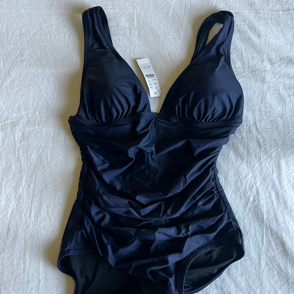 NWT J.Crew Ruched V Neck Swimsuit Navy 6